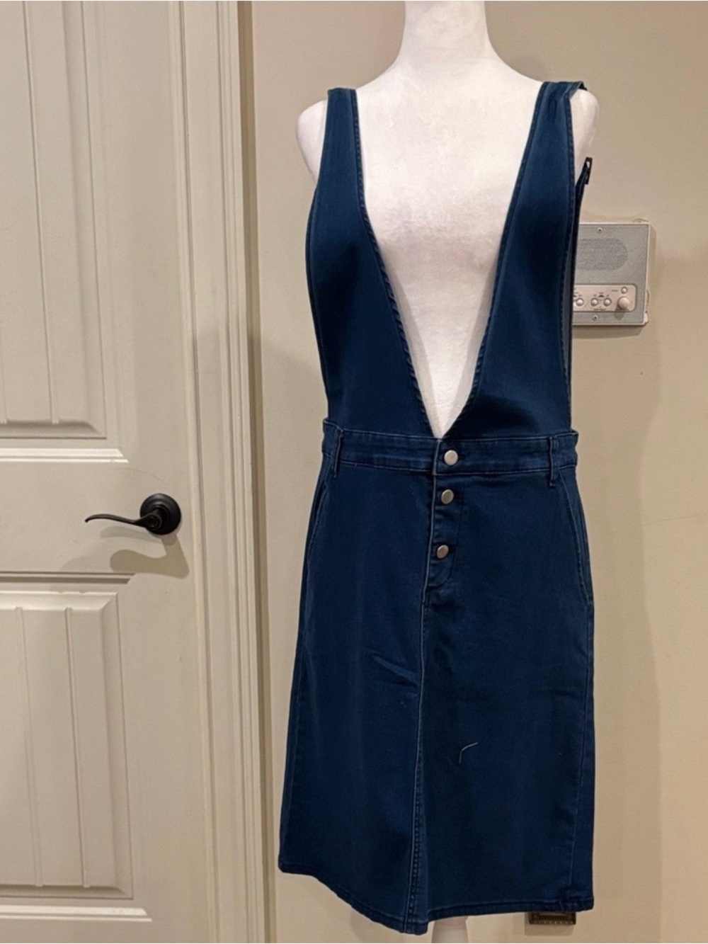 Böhme Deep Navy Denim Overall Jumper Dress Deep V Sz L